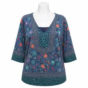 Lucky Brand Women's Blue Green Floral Boho Tunic - Size 2X
